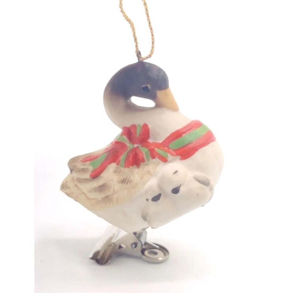 Vintage 1988 Enesco Duck Christmas Ornament Mom & Babies With Clip? Holiday Tree